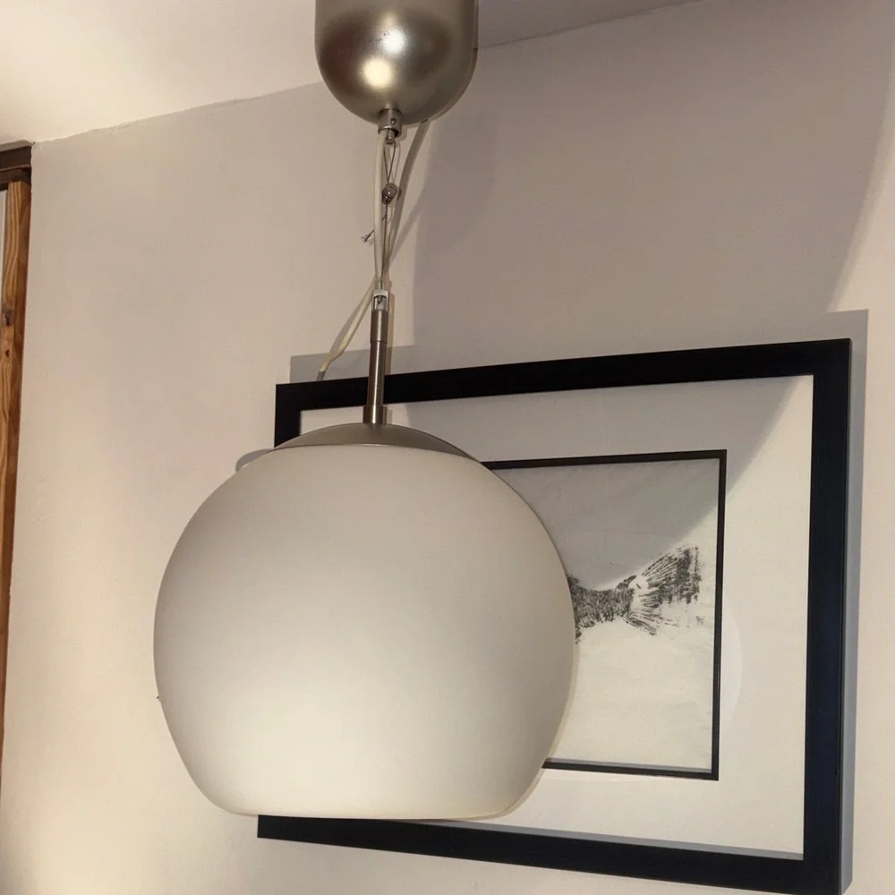 Y2K Ikea “Minut”Modern White Globe Round Hanging Light Foyer Dining Room Patio